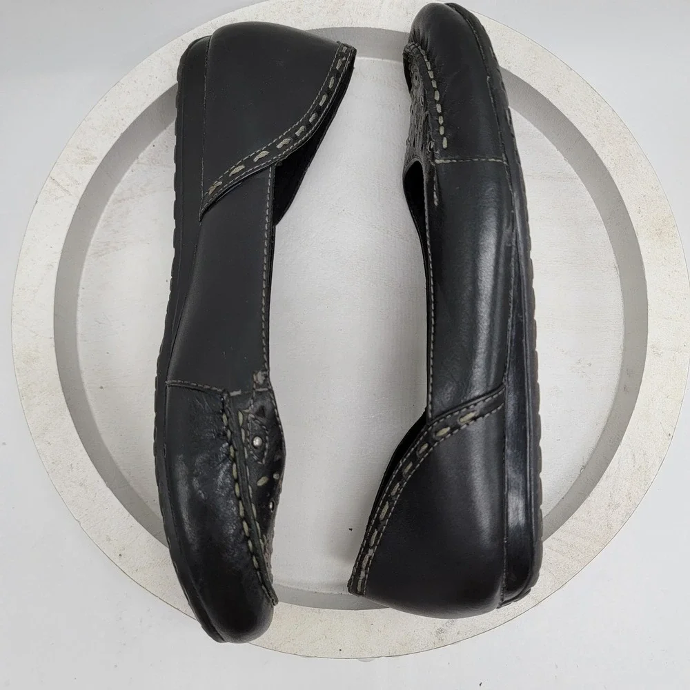 Earth Origins Shoes Womens Sz 6.5 Black Natalie2 Leather Slip-On Ballet Flats